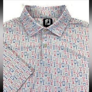 Footjoy golf Polo shirt Cocktail Glasses Men Size XL Drinks White All Over Print